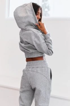 Lounge Underwear Zip Up Scrunchie Hoodie - Grey Tops Und Hoodys