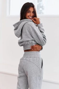 Lounge Underwear Zip Up Scrunchie Hoodie - Grey Tops Und Hoodys