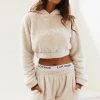 Lounge Underwear Teddy Cropped Hoodie - Oatmeal Cream Tops Und Hoodys