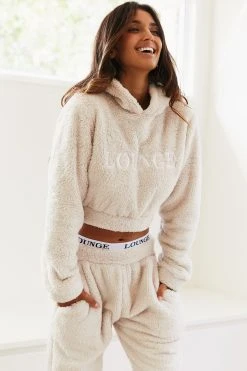 Lounge Underwear Teddy Cropped Hoodie - Oatmeal Cream Tops Und Hoodys 5 Lounge Underwear Teddy Cropped Hoodie - Oatmeal Cream Tops Und Hoodys