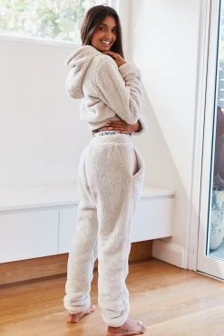 Lounge Underwear Teddy Cropped Hoodie - Oatmeal Cream Tops Und Hoodys