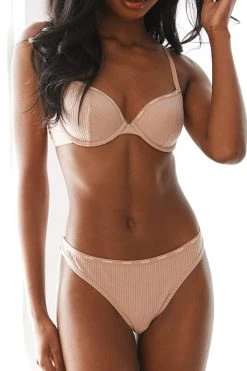 Lounge Underwear So Soft Ribbed T-Shirt Bra (Set) - Taupe Bügel-BH Sets
