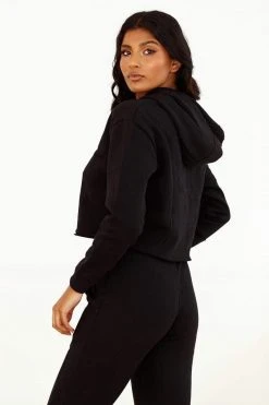 Lounge Underwear Tops Und Hoodys Cropped Hoodie - Black