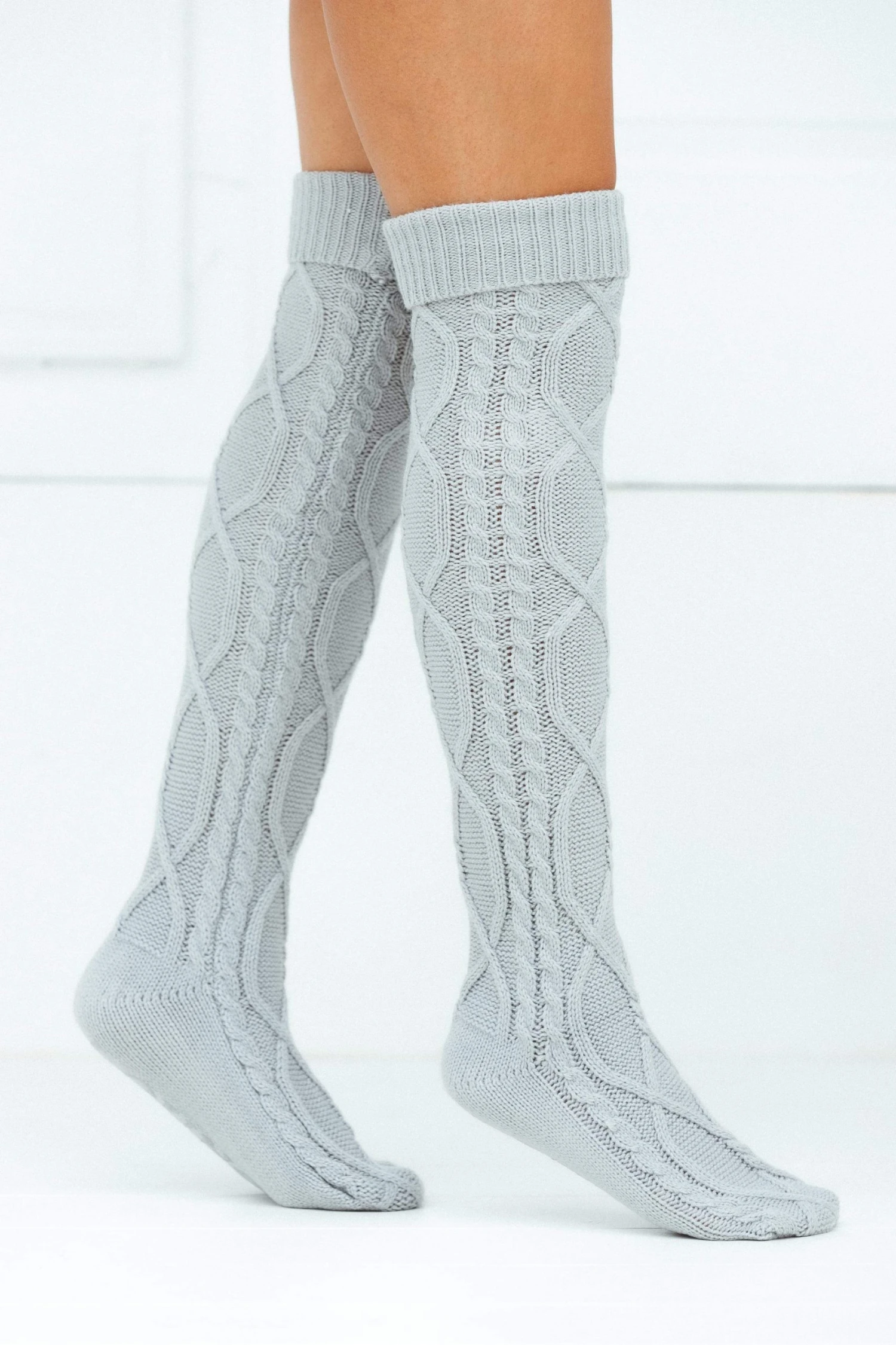5GreyKneeHighKnittedSocks-Mollie_S-M.jpg Lounge Underwear Knee-High Cosy Knitted Socks - Grey Schlaf