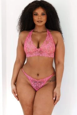 Lounge Underwear Lace Triangle Bra (Set) - Hot Pink