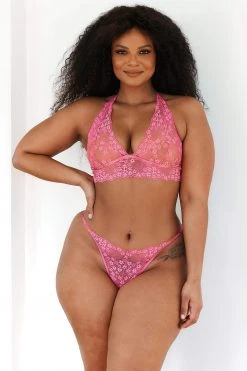 Lounge Underwear Lace Triangle Bra (Set) - Hot Pink