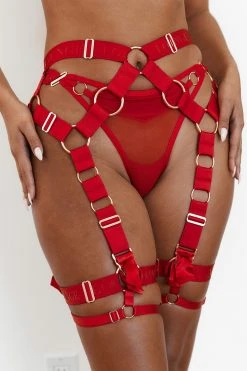 Lounge Underwear Storm Intimates Thong & Suspender Belt (Set) - Red Alle Einkaufen