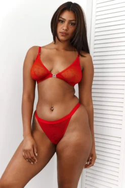 Lounge Underwear BH Ohne Bügel Sets Love Heart Mesh Triangle Bra (Set) - Red