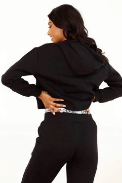 Lounge Underwear Tops Und Hoodys Cropped Hoodie - Black