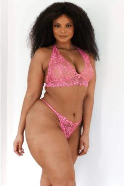 Lounge Underwear Lace Triangle Bra (Set) - Hot Pink