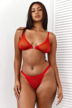 Lounge Underwear BH Ohne Bügel Sets Love Heart Mesh Triangle Bra (Set) - Red