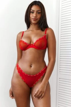 Lounge Underwear Mesh Balcony Bra (Set) - Red Bügel-BH Sets
