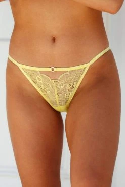 Lounge Underwear Peephole Lace Strappy Cheeky Briefs - Lemon