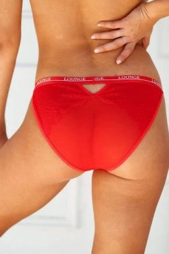 Lounge Underwear String Und Slip V Detail Lace Cheeky Briefs - Red