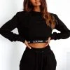 Lounge Underwear Tops Und Hoodys Two Piece Bralette & Cropped Jumper - Black
