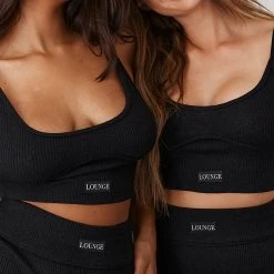 Lounge Underwear Ribbed Crop Top - Black Leggings Sets