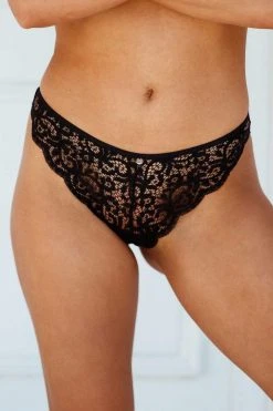 Lounge Underwear String Und Slip Floral Lace Cheeky Briefs - Black