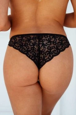 Lounge Underwear String Und Slip Floral Lace Cheeky Briefs - Black