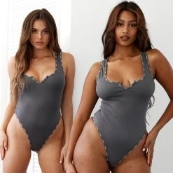 Lounge Underwear Tops Und Hoodys Essential Bodysuit - Charcoal