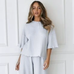 Lounge Underwear Soft Waffle Pyjama Top - Frost Schlaf