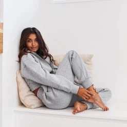Lounge Underwear Zip Up Scrunchie Hoodie - Grey Tops Und Hoodys