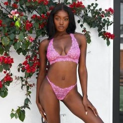 Lounge Underwear Lace Triangle Bra (Set) - Hot Pink