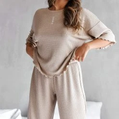 Lounge Underwear Soft Waffle Pyjama Trousers - Mink Schlaf