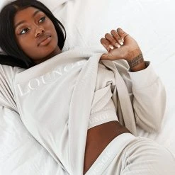 Lounge Underwear Soft Chic Ribbed Long Sleeve Top - Oatmeal Tops Und Hoodys