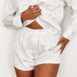 Lounge Underwear Striped Satin Pyjama Shorts - Pearl