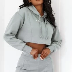 Lounge Underwear Comfy Cosy Cropped Hoodie - Sage Tops Und Hoodys